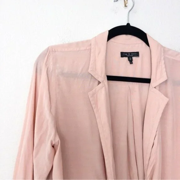 rag & bone Dean Drape Front Blouse Shirt S Dusty Rose Twist Faux Wrap - Picture 7 of 13